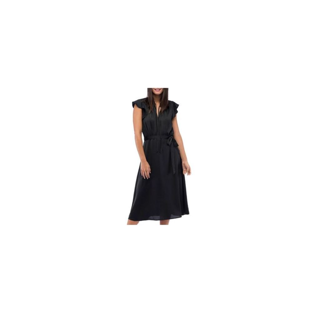 B COLLECTION Womens Black Tie Split Flutter Sleeve Midi Fit + Flare Dress L